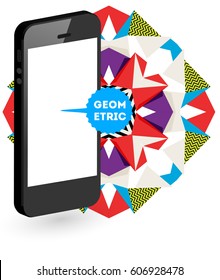 Mobile Phone Icon with Trendy Memphis Geometric Background for Technologies Concepts and Designs - Vector Illustration