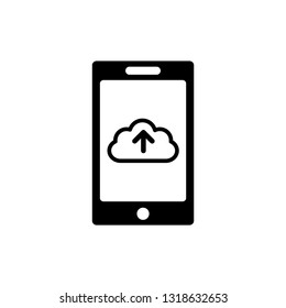 Mobile phone icon. Mobile phone with upload icon. Cloud upload vector icon. 