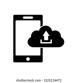 Mobile phone icon. Mobile phone with upload icon. Cloud upload vector icon. 