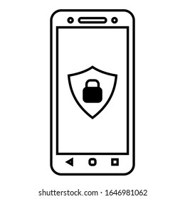 Mobile Phone icon vector illustration logo template with encryption lock in the shield symbol. Set A.