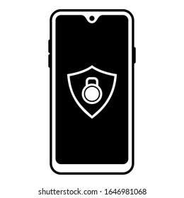 Mobile Phone icon vector illustration logo template with encryption lock in the shield symbol. Set A.