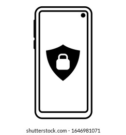 Icono de teléfono móvil ilustra la plantilla de logotipo con bloqueo de cifrado en el símbolo de escudo. Ajuste A.