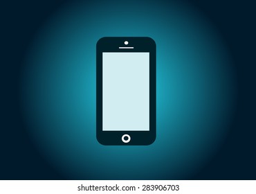 Mobile phone icon vector illustration neon blue dark color 