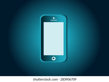 Mobile phone icon vector illustration neon blue color 