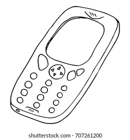 Mobile phone icon. Vector illustration of an old mobile phone. Hand drawn old mobile phone.