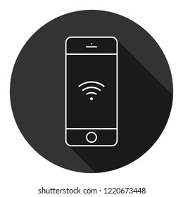 Mobile phone icon. Phone vector sign. EPS 10 flat symbol. Round icon with shadow.
