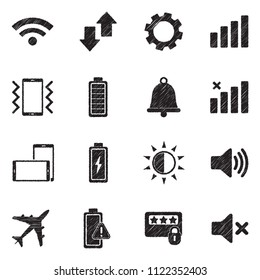 Mobile Phone Icons. Black Scribble Design. Vector Illustration.