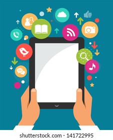 mobile phone with icons - infographic and website background