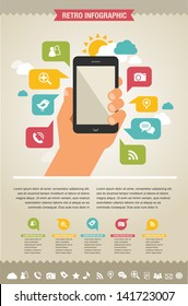 mobile phone with icons - infographic and website background