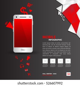 mobile phone with icons, infographic and website background, presentation, banner design