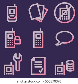 Mobile phone  icons, light blue contour