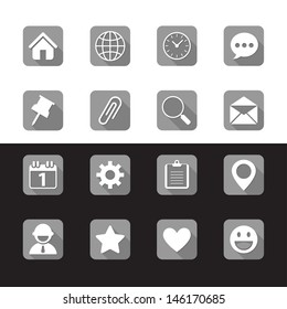Mobile Phone icons with Long shadow on black & white background 