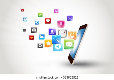 mobile phone and icons media technology vector design