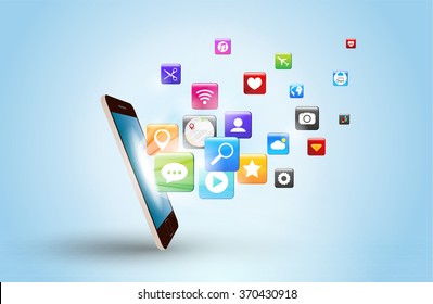 mobile phone and icons media technology vector design