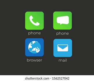 Mobile phone icons phone, message  browser, mai icon