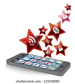 Mobile phone with icons. Raster version of vector