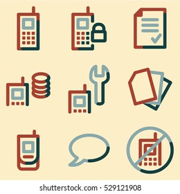 Mobile phone icons set 1, colour contour series