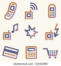 Mobile phone icons set 2, colour contour series