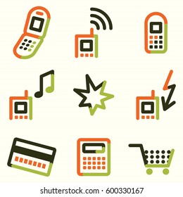 Mobile phone icons set 2, colour contour series