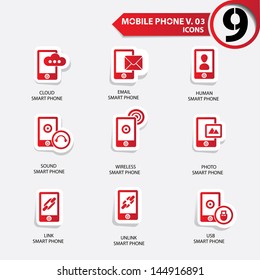 Mobile phone icons set 3,Red version