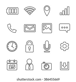 Mobile phone icons set, line vector design