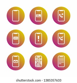 Mobile phone icons set on a colored background