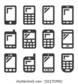 Mobile Phone Icons Set on White Background. Vector