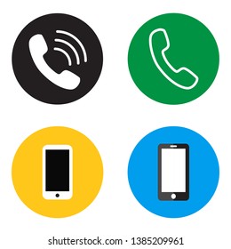 Mobile phone icons set. Vector isolated on white background. Flat call icon. Trendy telephone template for web site, app, cell symbol and smartphone logo. Smart mobile phone icons, vector illustration