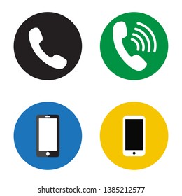 Mobile phone icons set. Vector isolated on white background. Flat call icon. Trendy telephone template for web site, app, cell symbol and smartphone logo. Smart mobile phone icons, vector illustration