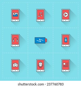Mobile phone icons. Vector icon set in flat design style. For web site design and mobile apps