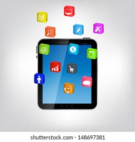 Mobile phone with  icons vector ilustration