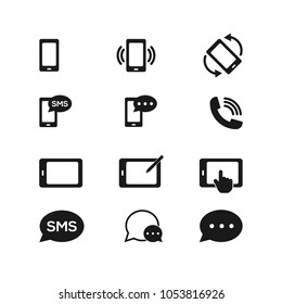 Mobile phone icons vector. SMS, Mobile Phone, Notification, Calling, Tablet, Chat, Vibrate. Vector