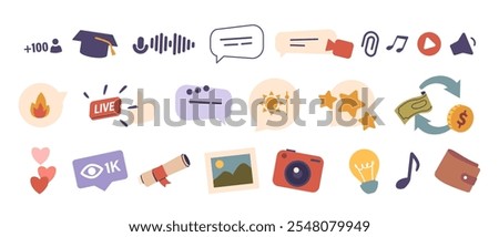 Mobile phone icons and widget of different applications, online services isolated set on white