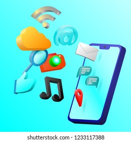 Mobile phone. Illustration of 3d background. Concept of smartphone communication application. Eps10