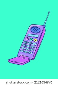 Ilustración de teléfono móvil. Teléfono móvil retro. Tecnología retro de teléfono celular. vector de estilo de los años 90. Ilustración de moda de los años 90. Nostalgia de los años 90.