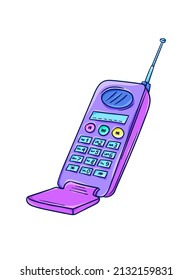 Ilustración de teléfono móvil. Teléfono móvil retro. Tecnología retro de teléfono celular. vector de estilo de los años 90. Ilustración de moda de los años 90. Nostalgia de los años 90.