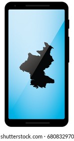 A Mobile Phone Illustration with the Shape of North Korea