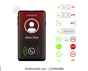 Mobile Phone Incoming Call Interface Sliders Set Icons Vector