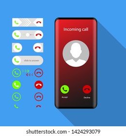 Mobile Phone Incoming Call Interface Sliders Set Icons Vector