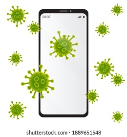 Mobile phone was infected with coronavirus concept. vector illustration