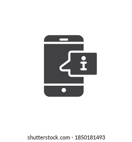 Mobile phone info vector icon. filled flat sign for mobile concept and web design. Smartphone information glyph icon. Symbol, logo illustration. Vector graphics