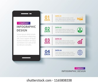 Mobile phone infographic with 4 data template background.