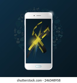 Mobile phone with infographic background. Vector