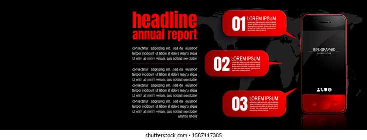 mobile phone infographic, business, process chart design template for presentation. abstract timeline elements  red and black background, vector illustration, EPS10.