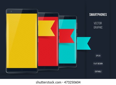 Mobile phone infographic concept, cell phone with empty space for text, smart phone vector illustration; vector phone with rounded display