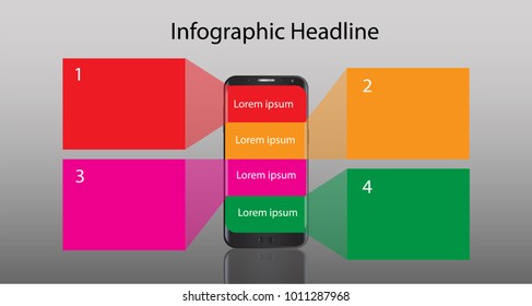 The mobile phone infographic design 4 template. (vector)