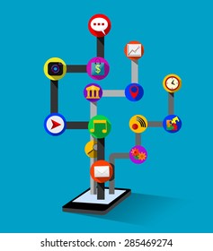 mobile phone infographics in flat color design