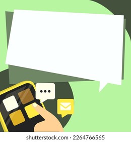 Mobile phone with information on the screen. Bright color illustration with important information. Big white speech bubble for text. Agenda. Critical Updates Displayed.