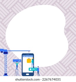 Mobile phone with information on the screen. Bright color illustration with important information. Big white speech bubble for text. Agenda. Critical Updates Displayed.