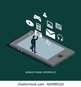 mobile phone interface isometric concept